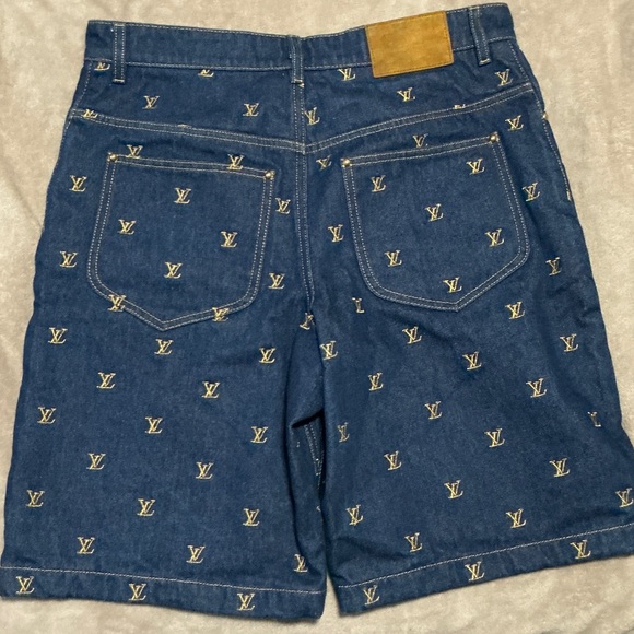 Louis Vuitton Dark Blue Jean Shorts with Gold Accents - Picture 5 of 8